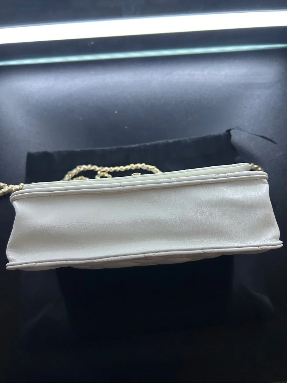 CHANEL White Quilted Leather Crossbody with Gold Chain